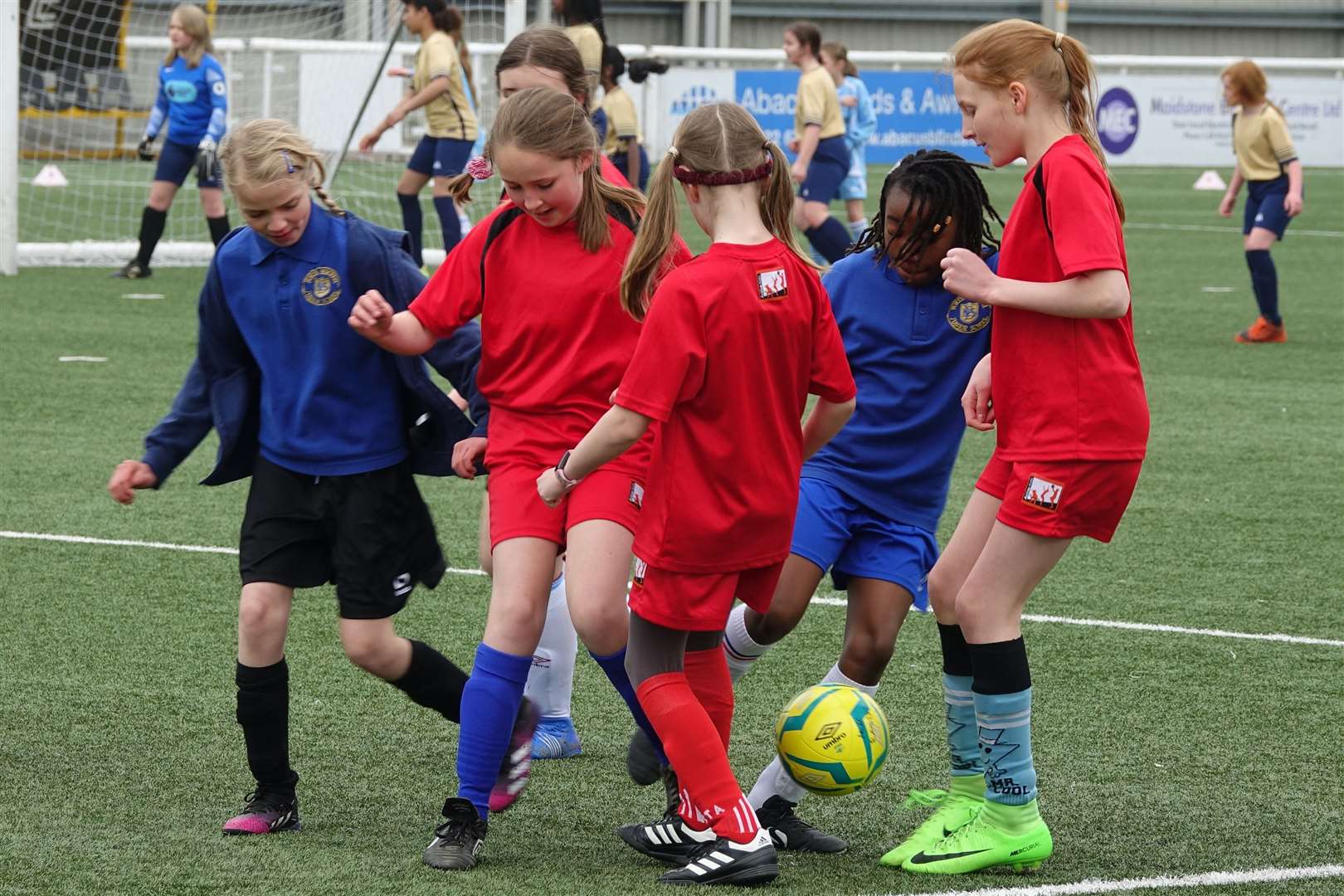 Girls battle for the ball during the Stones Community Trust tournament Picture: Ian Tucker