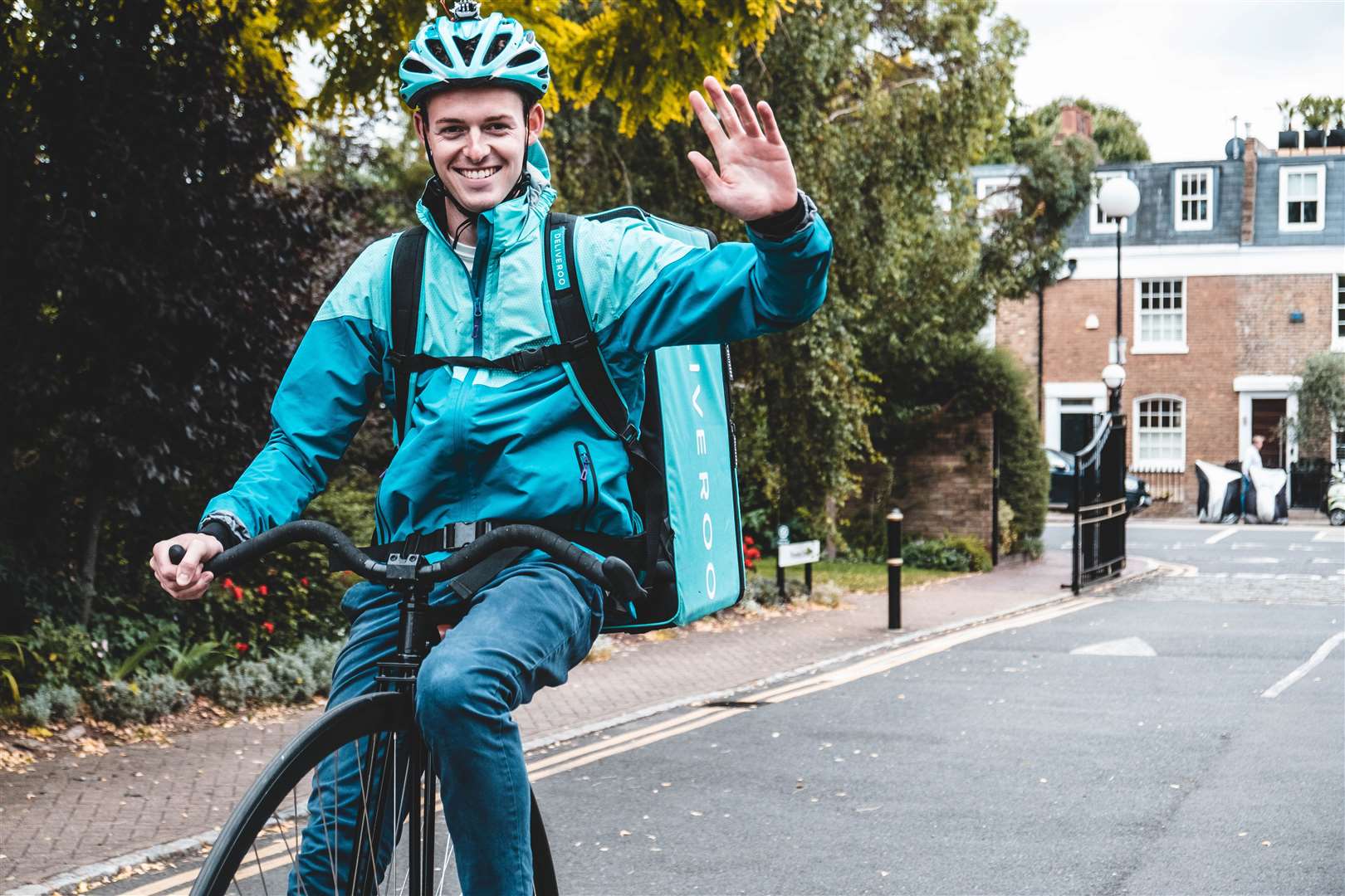 It may have no brakes, but it was all smiles for Whitstable man George Heming as he delivered food on a penny farthing