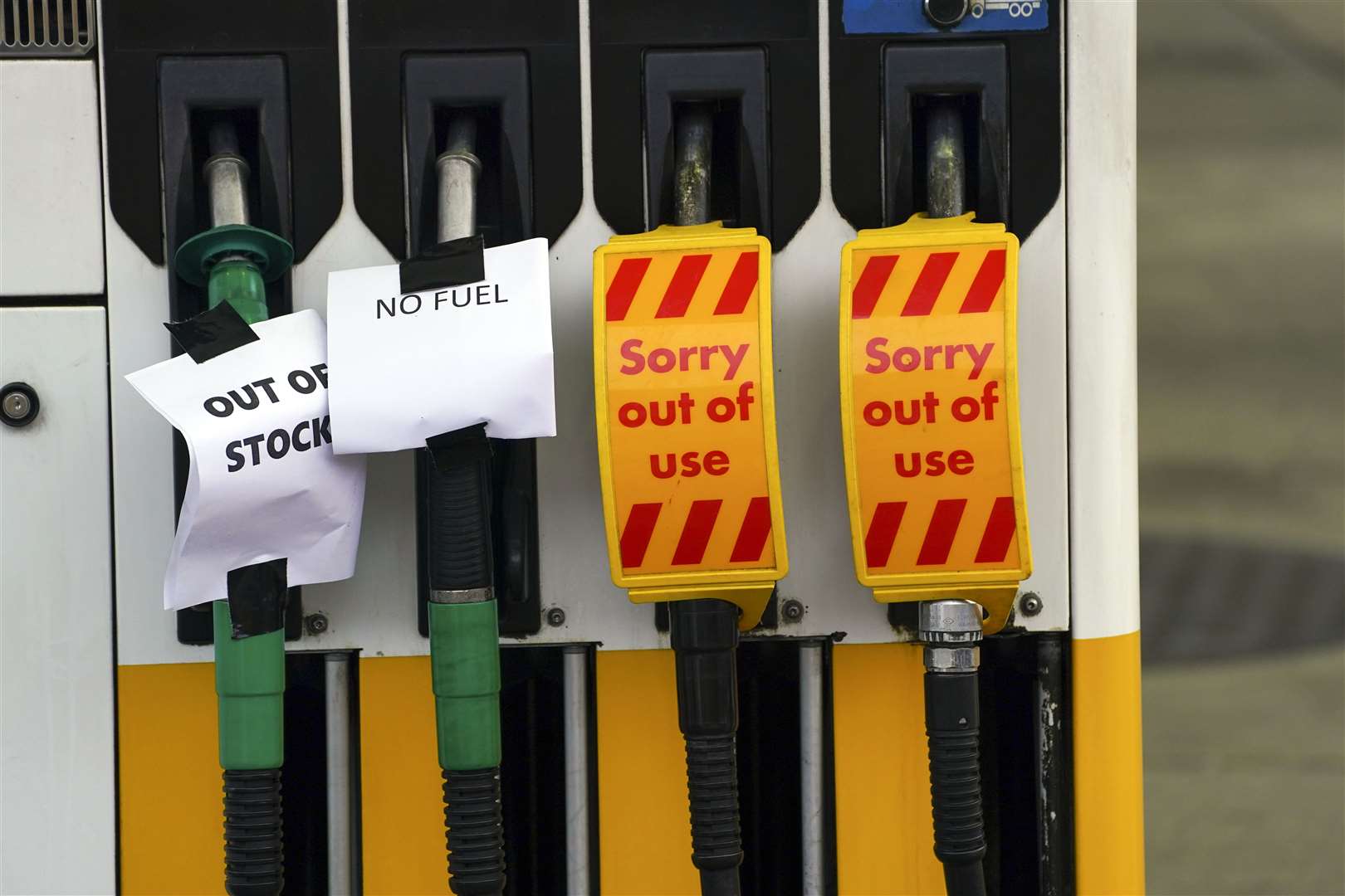 Petrol pumps at a filling station which has run out of fuel (Steve Parsons/PA)