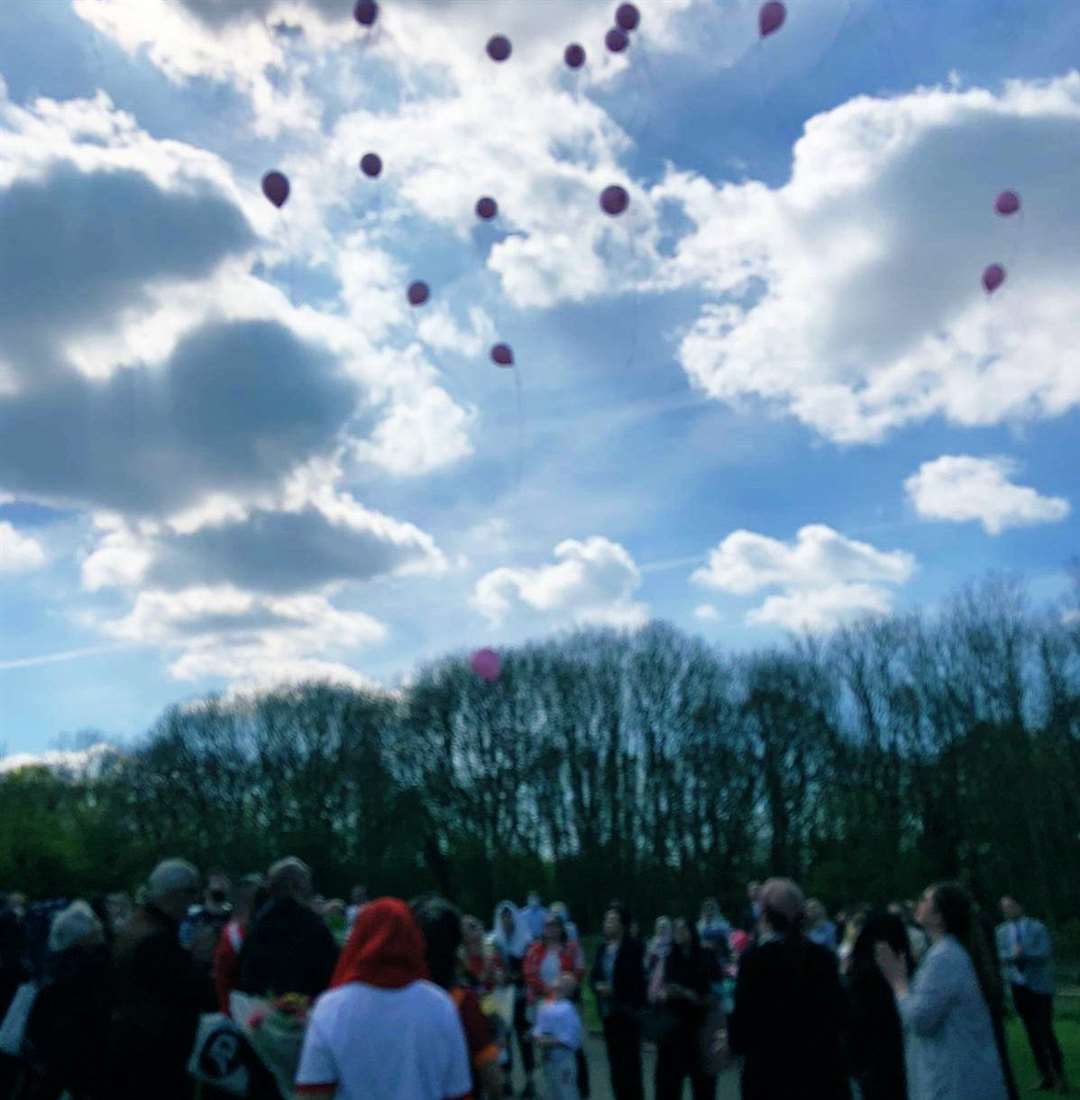 A balloon release was held following Dartford FC Women's team player Leyla Latif's funeral. Photo: DartfordFCWomen