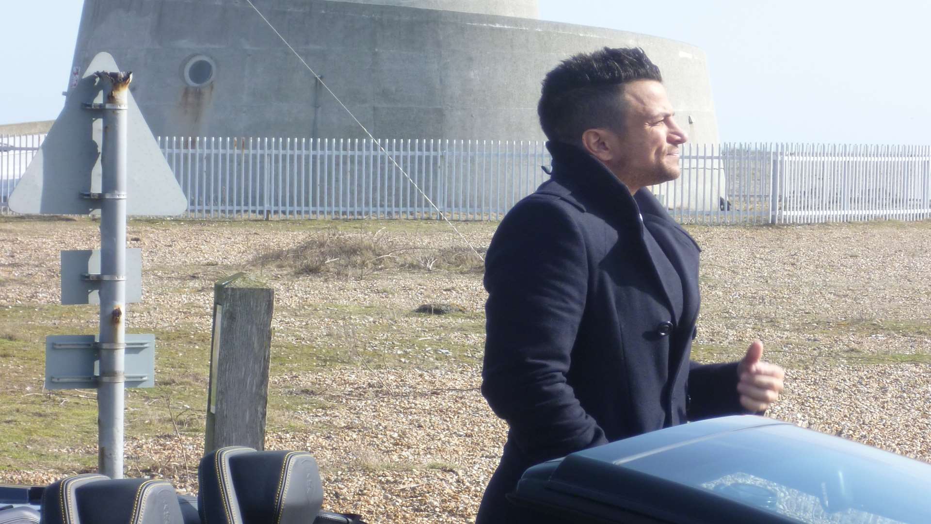 Peter Andre filming in Dungeness
