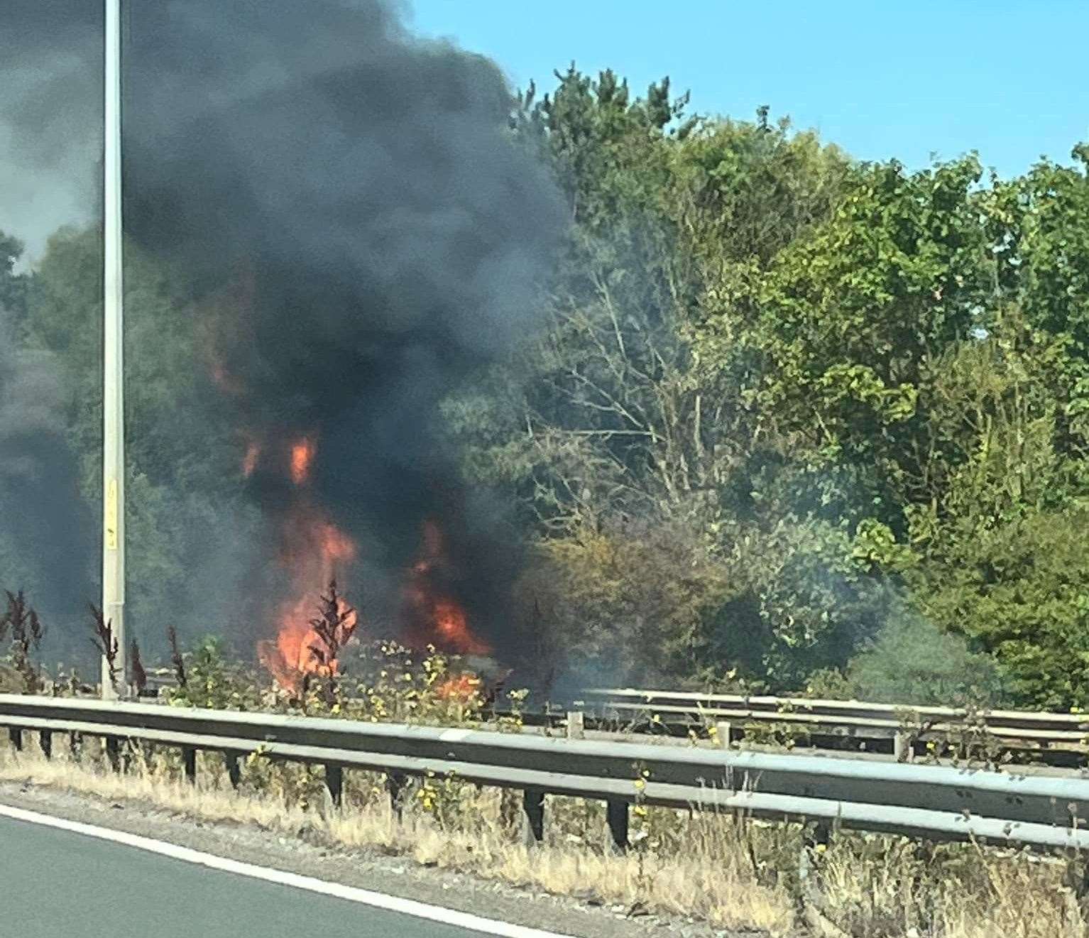 The A2 is shut in both directions as a result of the blaze. Picture: Jo Bennett (58505488)