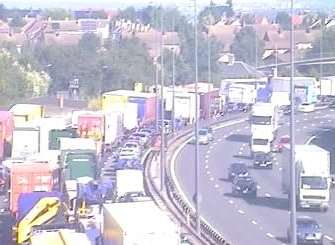 Traffic queuing at Dartford crossing after a lane closure