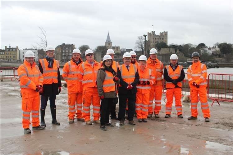 Councillors Jane Chitty and Alan Jarrett (centre) pictured at the Strood Waterfront site in 2019. Picture: Medway Council