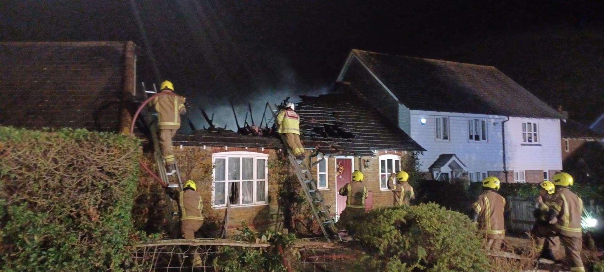 Firefighters tackled the blazing bungalow in Sheppey Way, Iwade. Picture: Hollie O'Neil