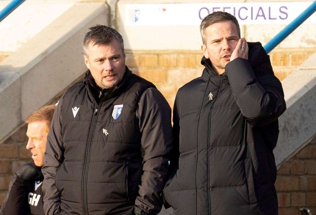 Assistant boss Robbie Stockdale with head coach Stephen Clemence at Priestfield Picture: @Julian_KPI