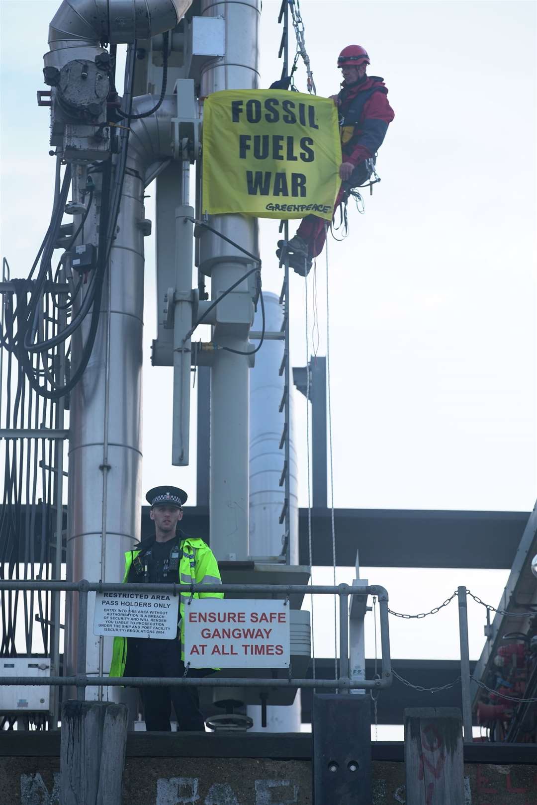 Some Greenpeace protestors are still in place after storming terminals in Grays, Essex. Picture: Greenpeace