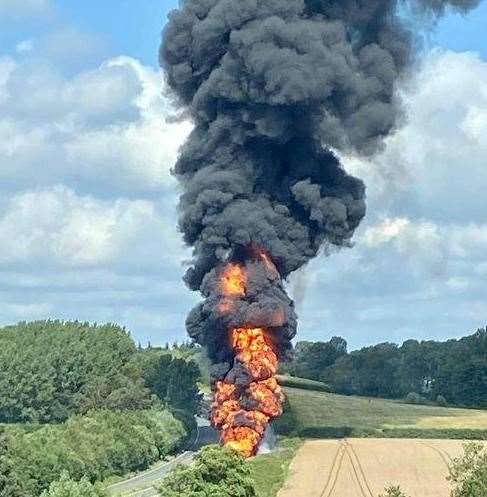 The fuel tanker blaze on the A21 near Lamberhurst. Picture: Kent Fire and Rescue Service