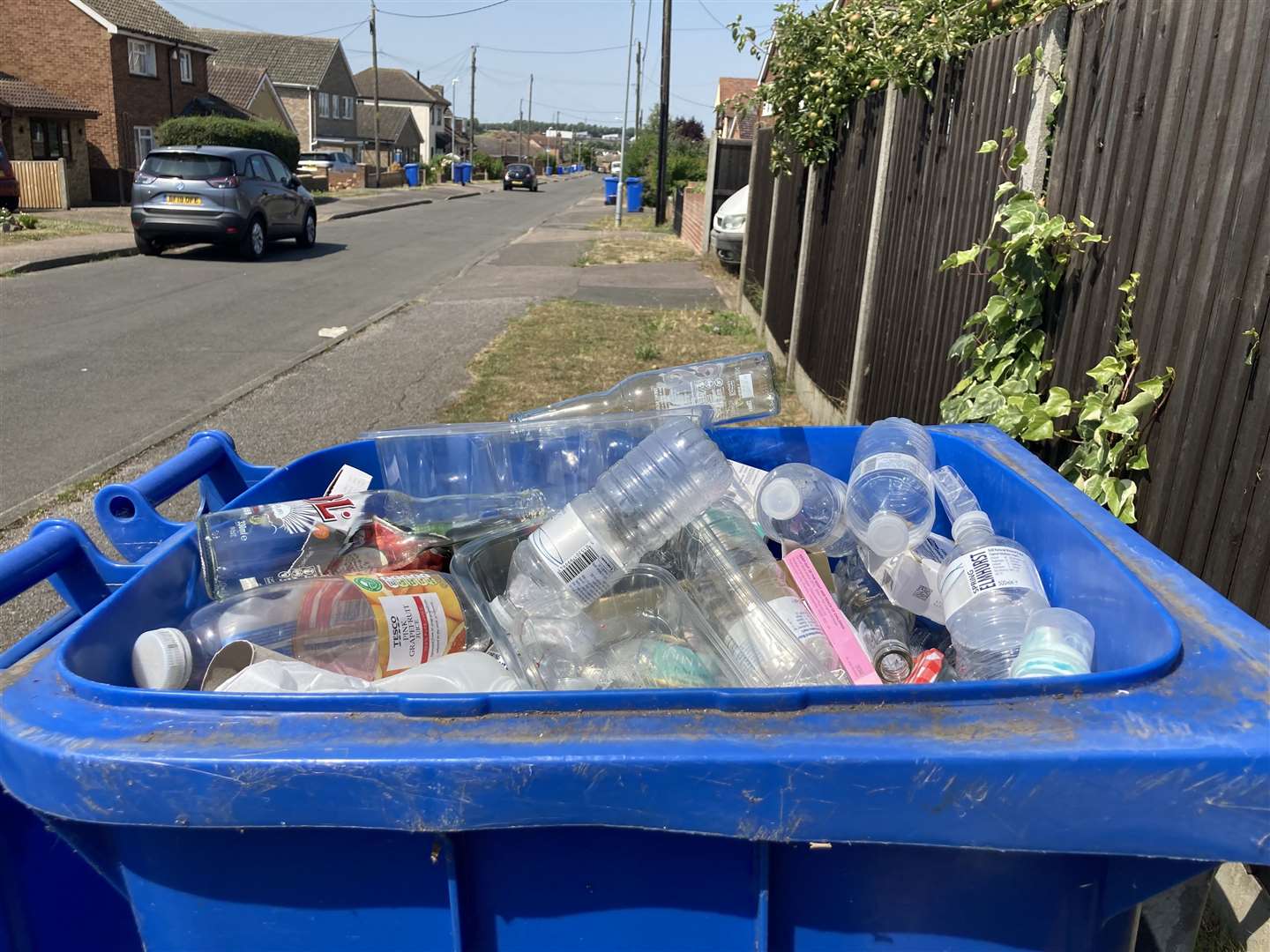 Overflowing recycling bins. Pic: John Nurden