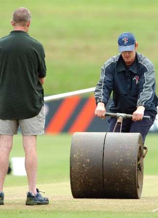 Groundstaff prepare the Maidstone wicket