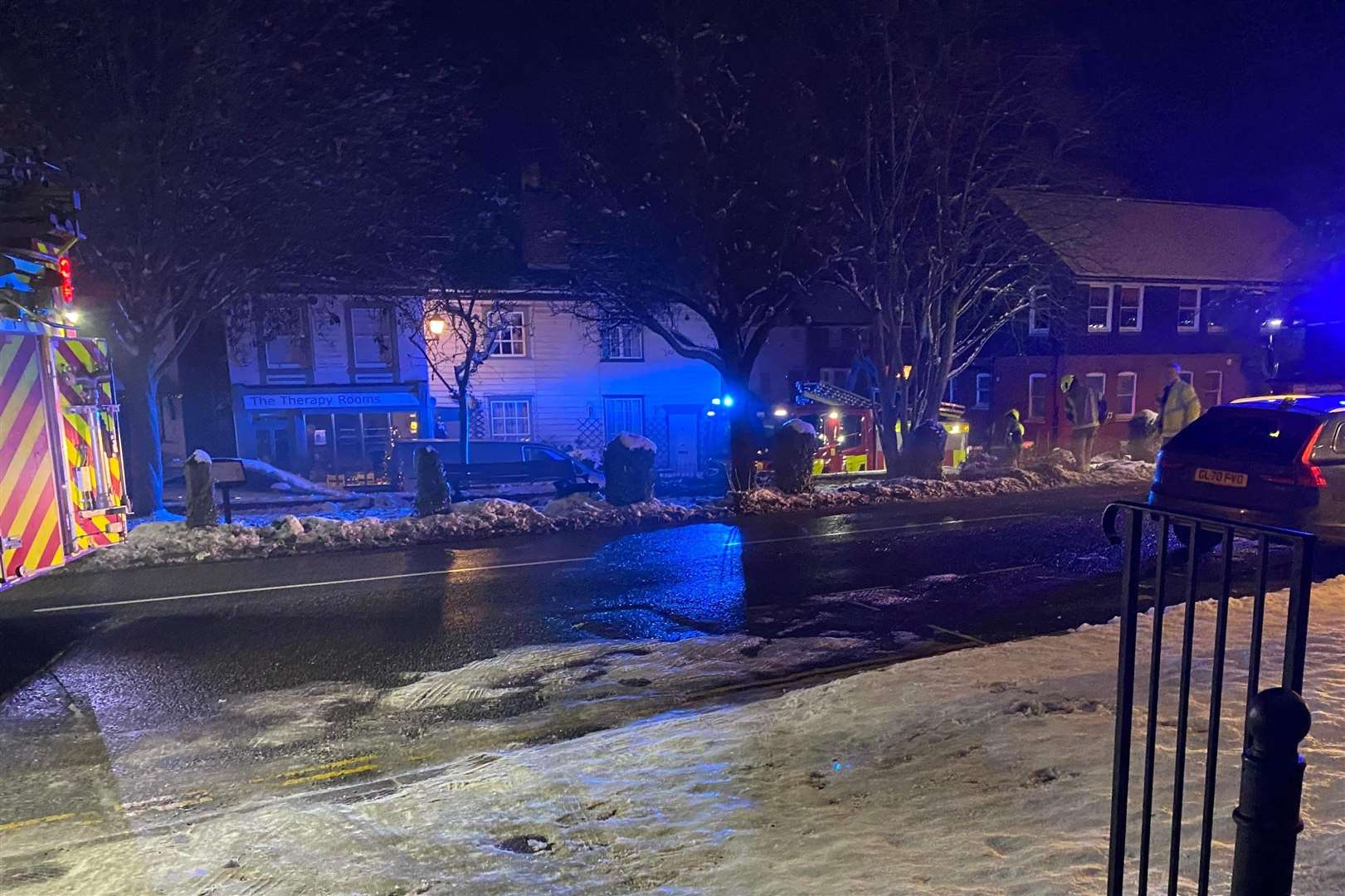 Fire crews photographed in Ryarsh Lane, West Malling, this evening. Picture: Ciaran Jones