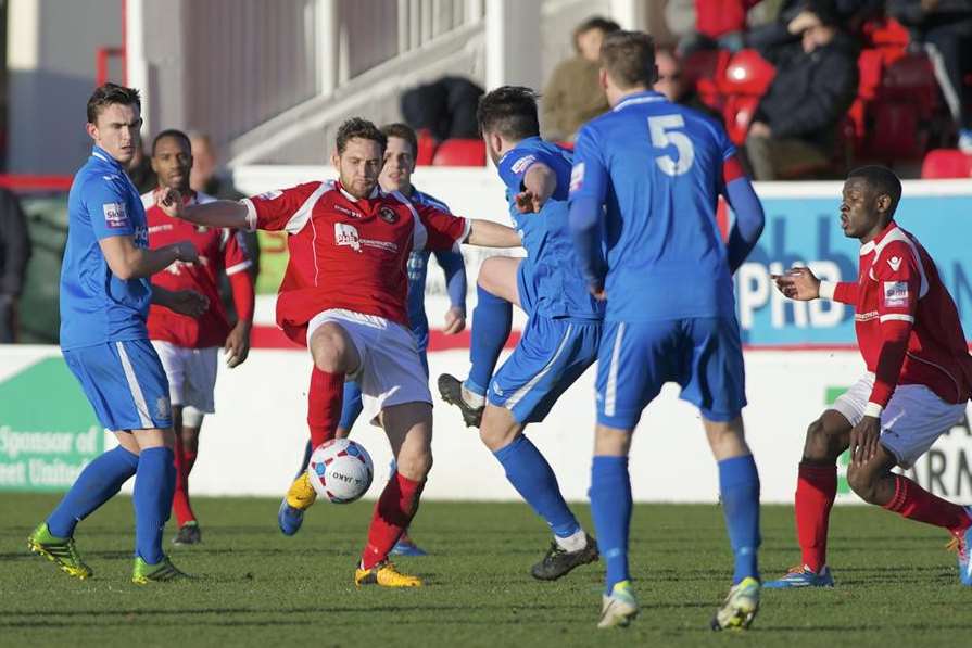 Dean Rance finds himself surrounded (Pic: Andy Payton)