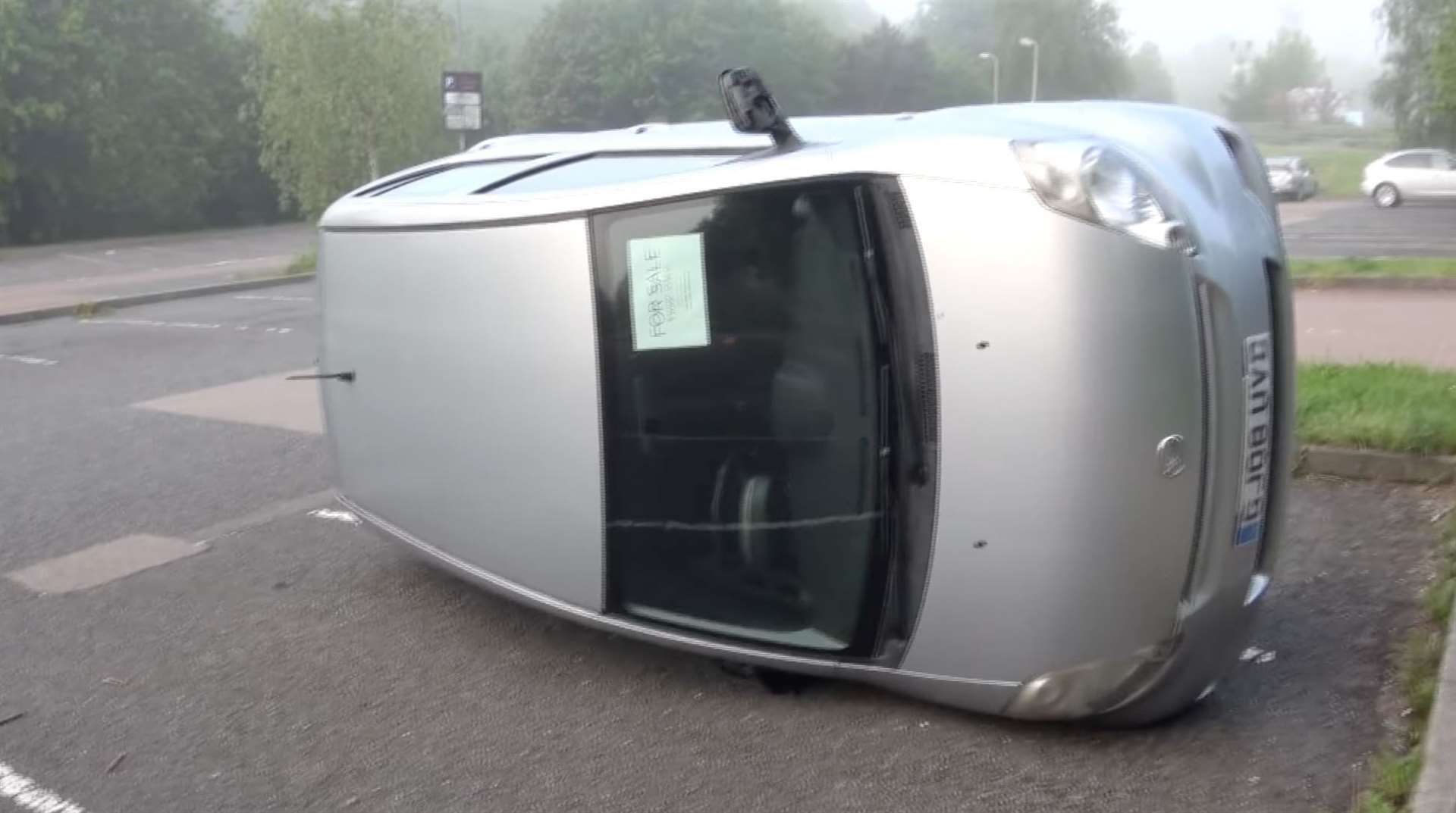 A car was overturned in the Cranbrook Co-op car park. Picture: Simon Ashby