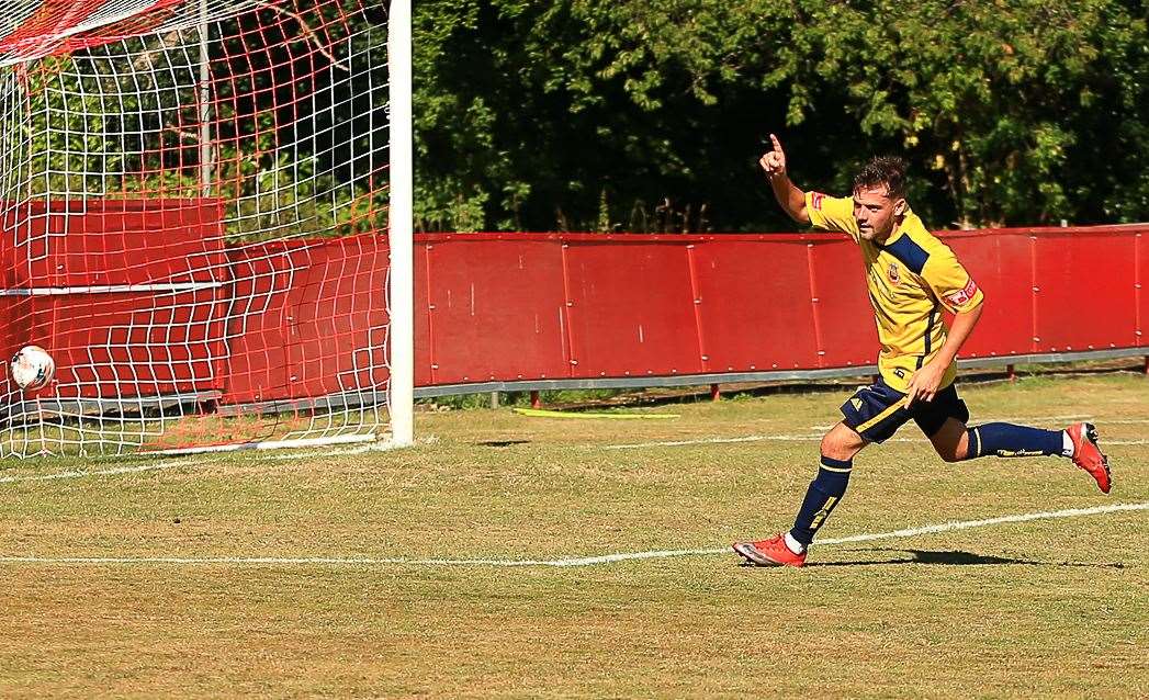 Kyron Lightfoot celebrates scoring against his old club in Whitstable's 2-0 win at Tunbridge Wells. Picture: Les Biggs