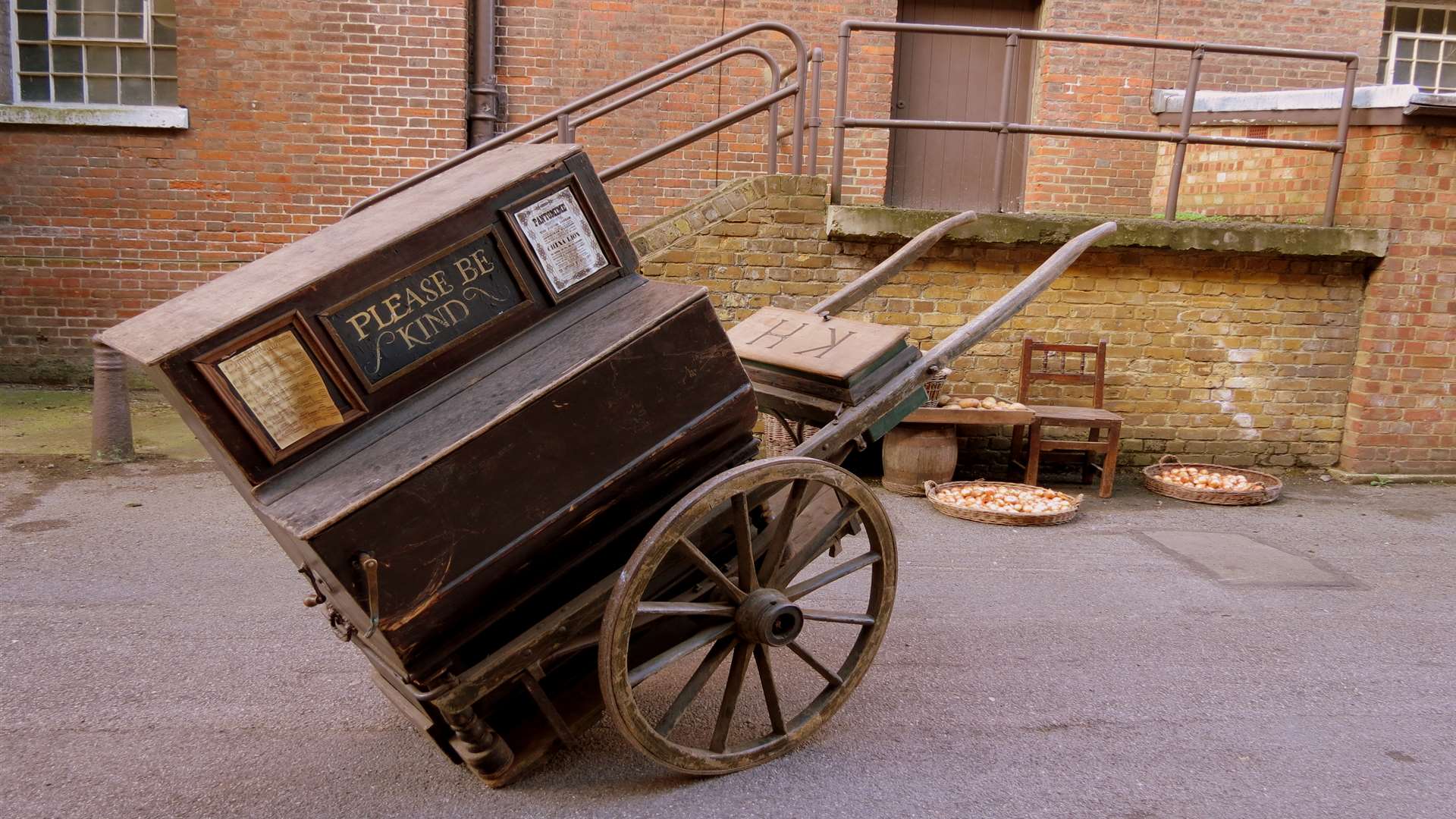 A cart is set up for filming.