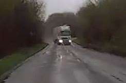 A lorry on the wrong side of the road. Picture: Simon Nicol