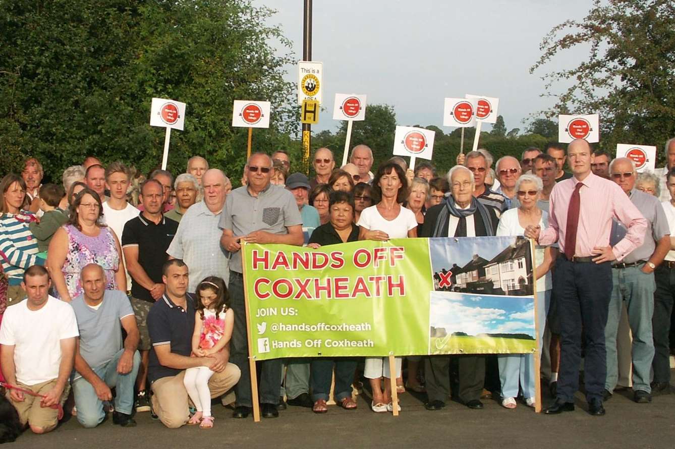 Jasper Gerard (to the right of the banner) supporting the Hands Off Coxheath campaigners