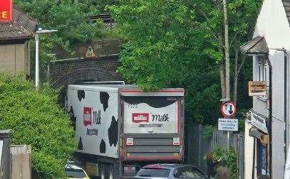 A Muller Milk lorry was stuck for more than an hour in Otway Terrace in Chatham