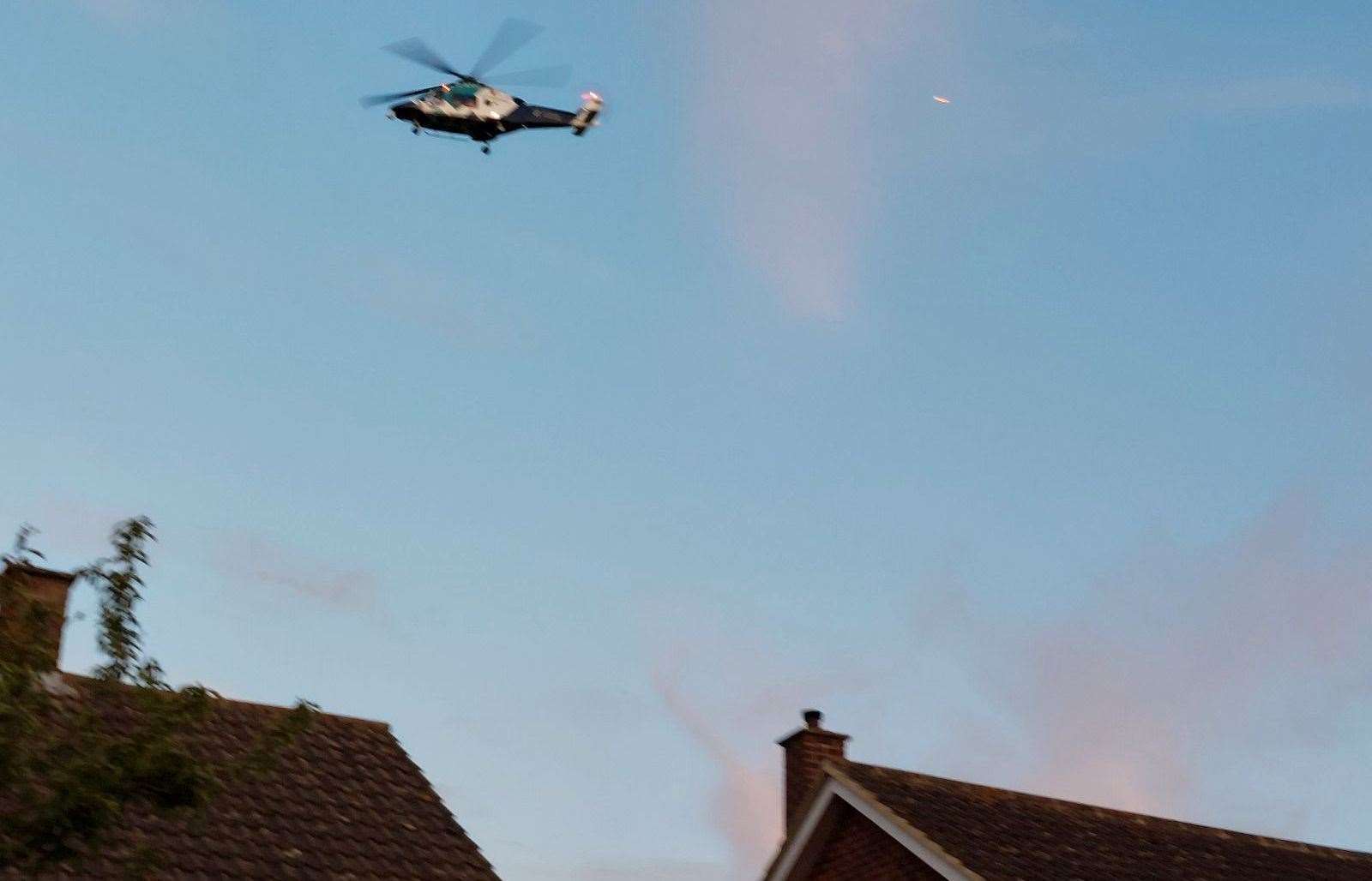 The air ambulance was seen taking off from behind houses