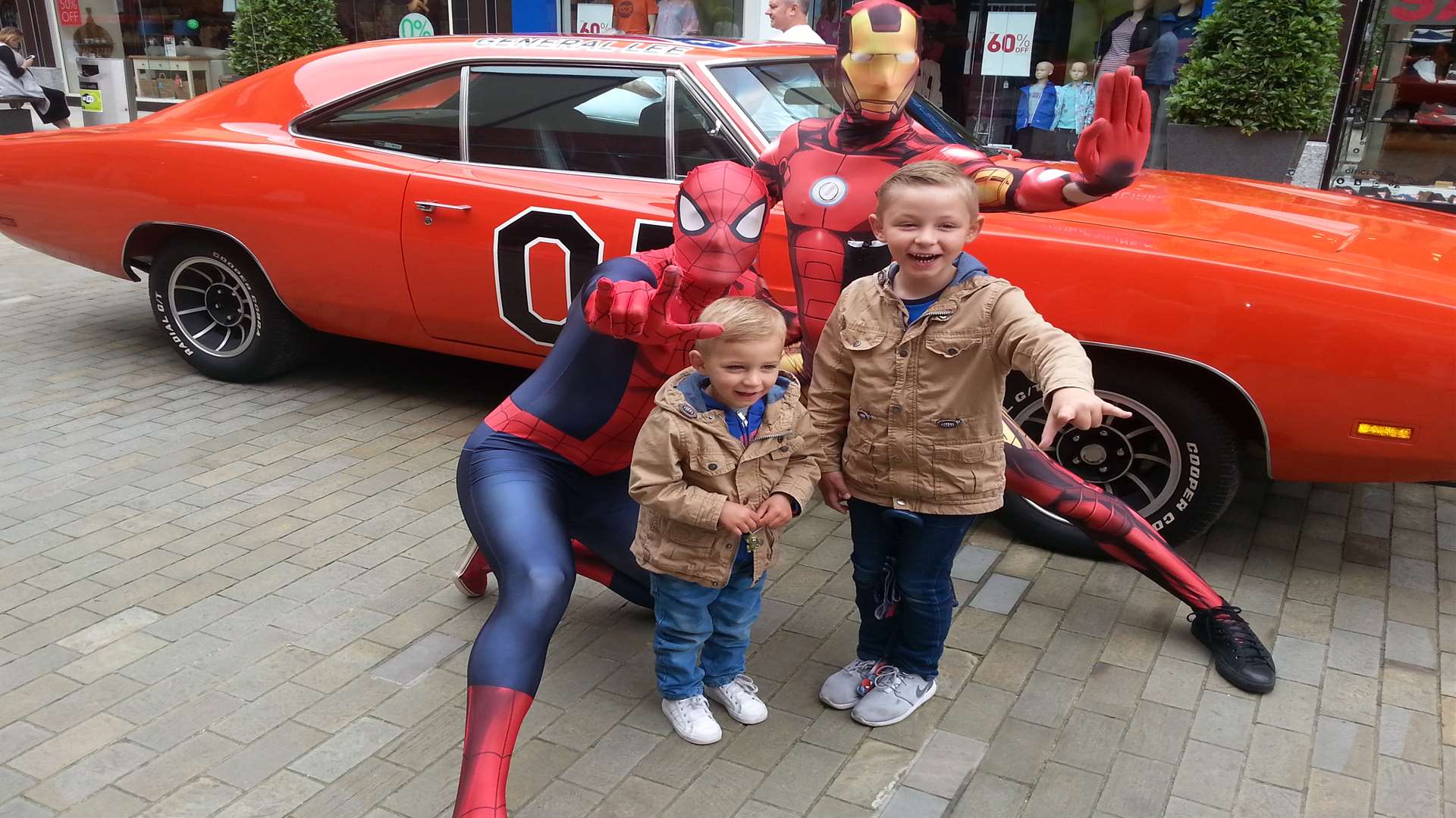Tyler and Theo Carrington with the Super Heroes
