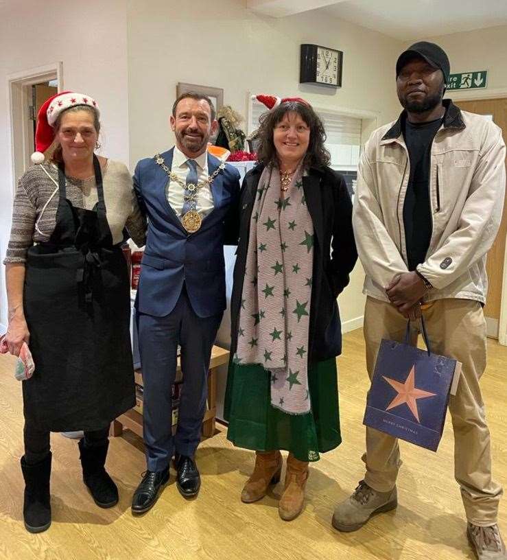 Cllr Peter Scollard, the then Mayor of Gravesham, visited the hostel at Christmas. Lamin Bojang is on the right of the picture