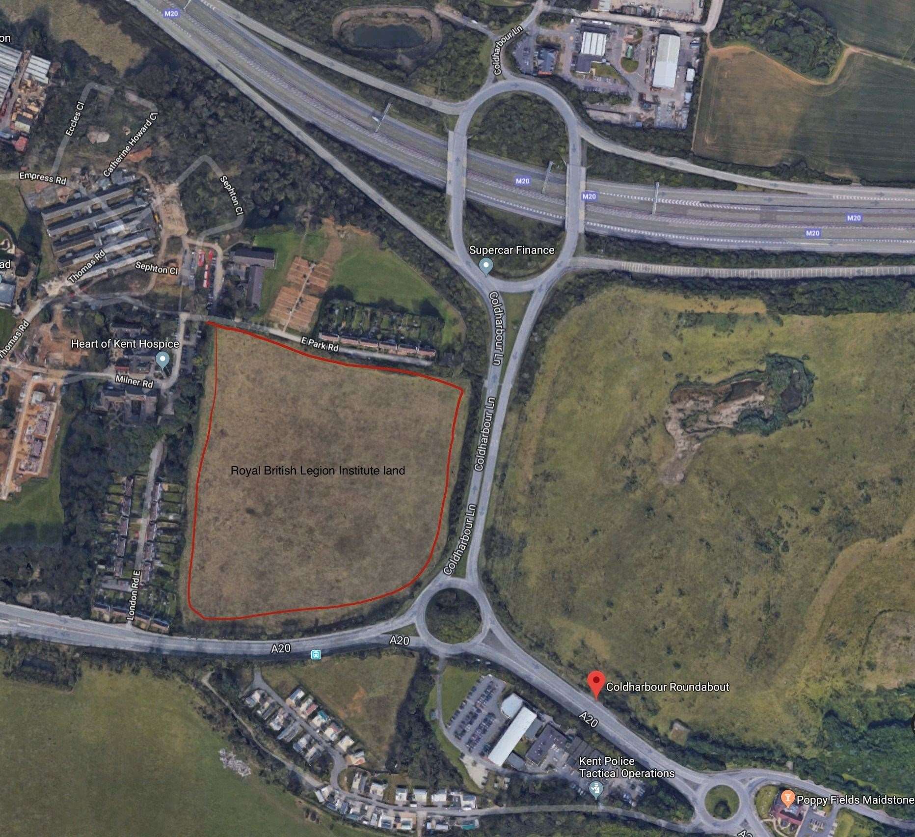 An aerial view of Coldharbour Roundabout on the A20, as it is now