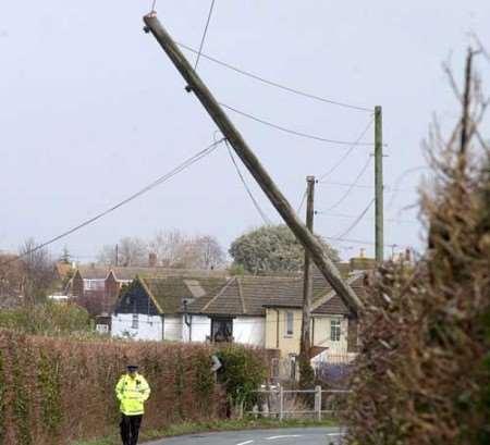 Power cables down at Lower Halstow, near Gillingham yesterday. Picture: BARRY CRAYFORD