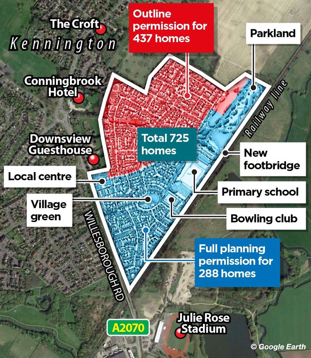 An overview of the 'Large Burton' site, showing which area has been fully approved and which has been allowed in principle