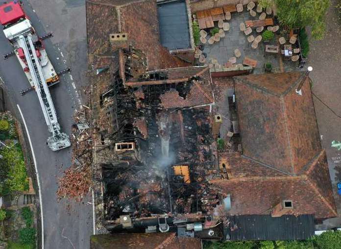 An aerial view of the damage caused to the Dirty Habit by the fire. Picture: UKNIP