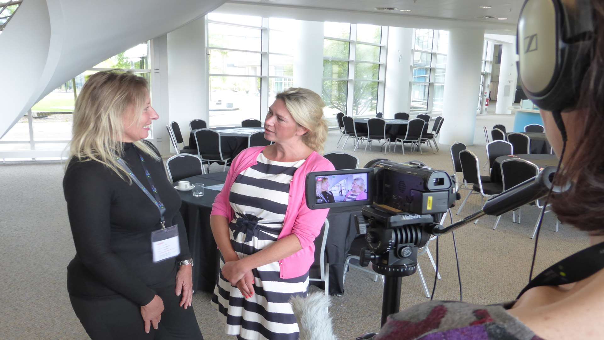 Lisa Craig of the KM Charity Team (left) interviews Kimberley Anderson of Discovery Park about the KM Bright Spark Awards 2016.