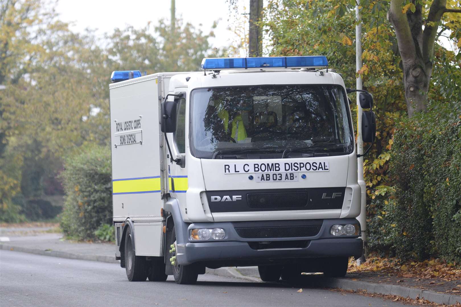 A Royal Logistics Corps bomb disposal van was called to the scene. Stock image