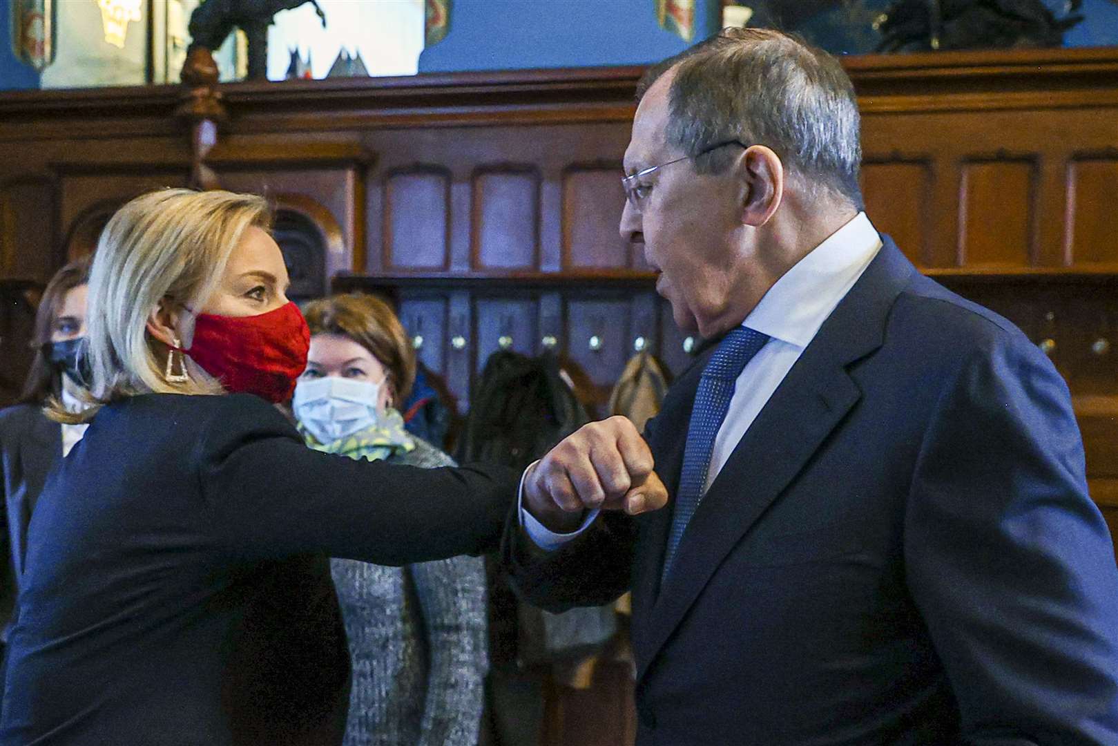 Liz Truss and Sergei Lavrov greet each other (Russian Foreign Ministry Press Service/AP)