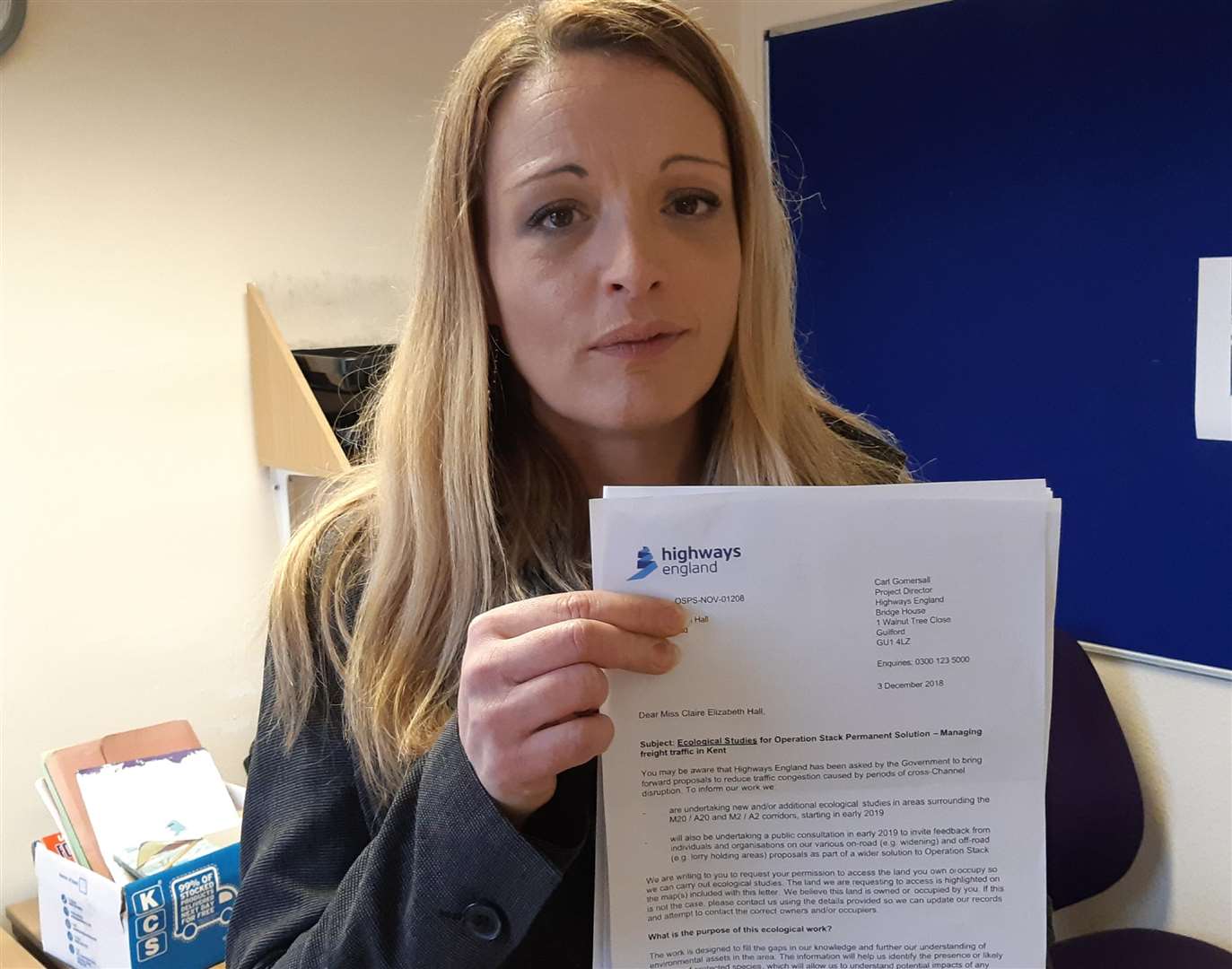 Claire Hall with the letter she got from Highways England