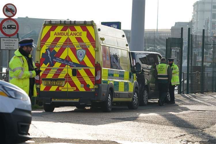 An ambulance arrives at the Port of Dover after the incident in the Channel. Photo: Gareth Fuller/PA