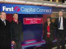 Members of Stewart Fleming's family at the unveiling of a train named after him