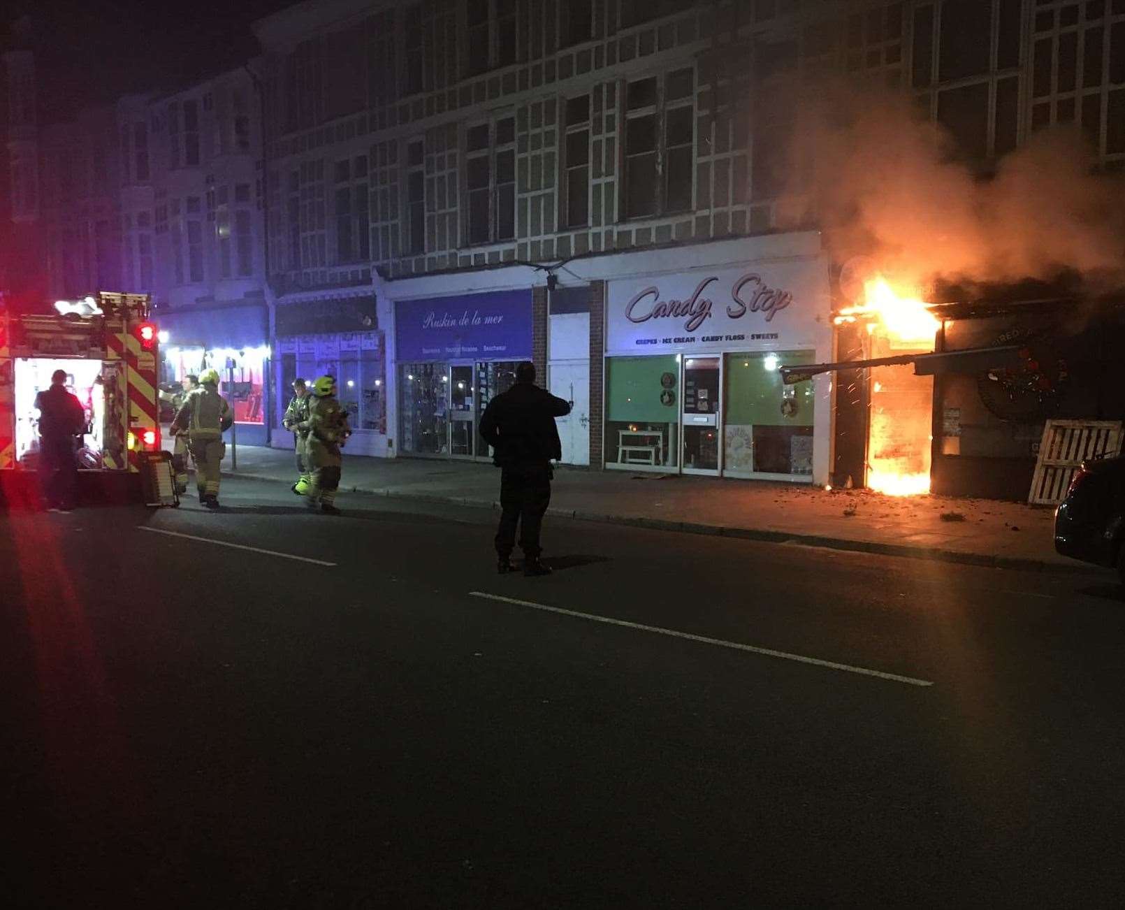 Flames pouring from GB Pizza Co in Margate in October last year. Picture: Sam Castle