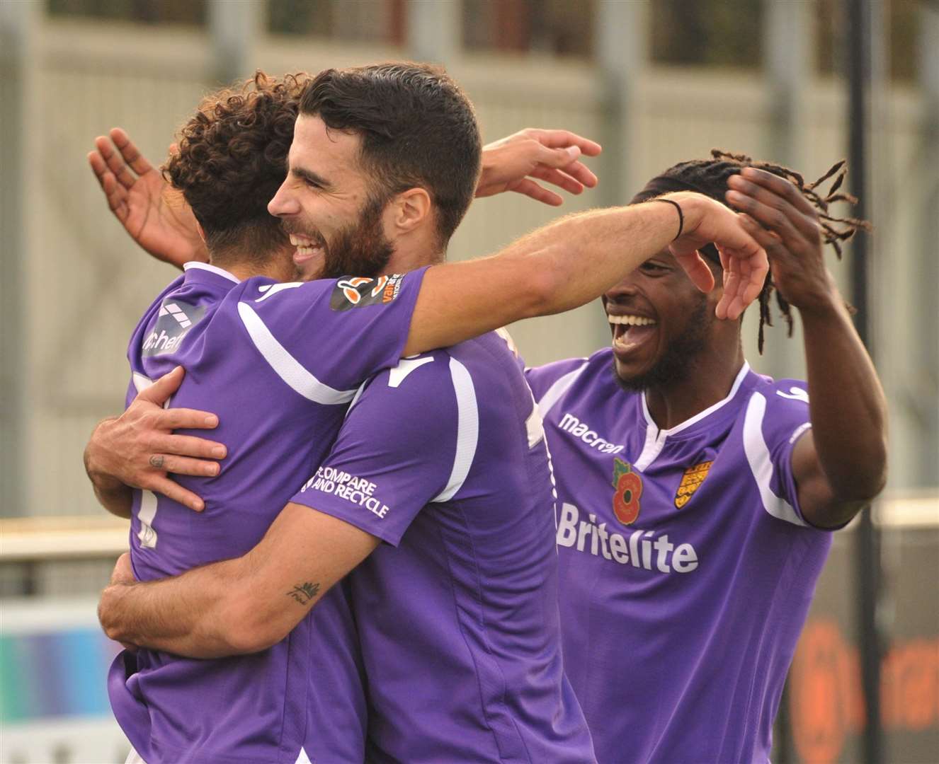 Joan Luque congratulates George Porter on his first goal at Slough Picture: Steve Terrell
