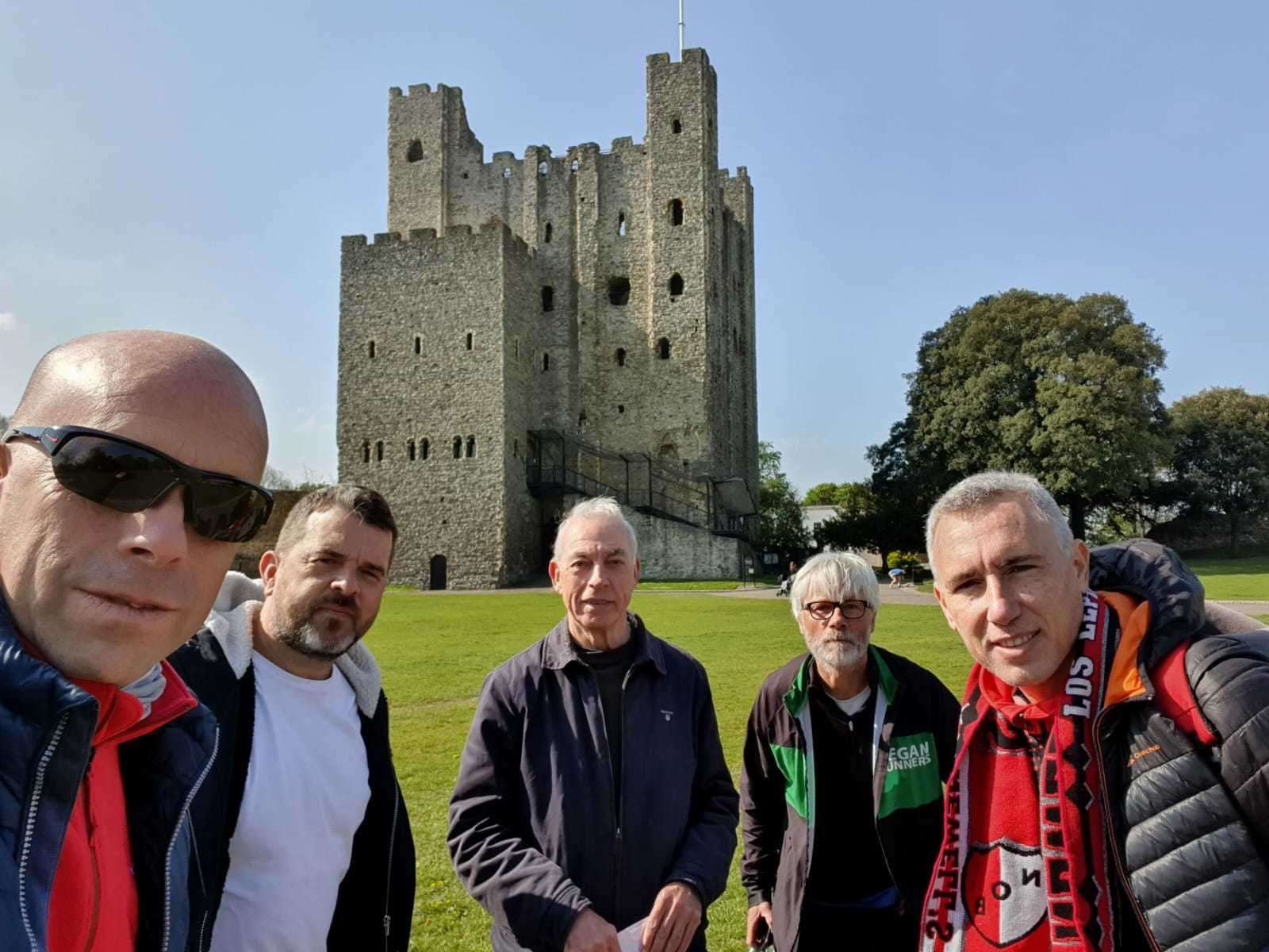 (Left-right) Alfonso Quaranta, Diego Gindin, Andrew Rootes, Adrian Pope, and Pablo Cerra, visiting Rochester Castle