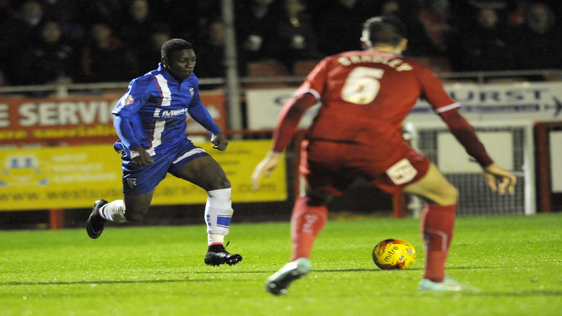 Jermaine McGlashan runs at the Crawley defence Picture: Barry Goodwin