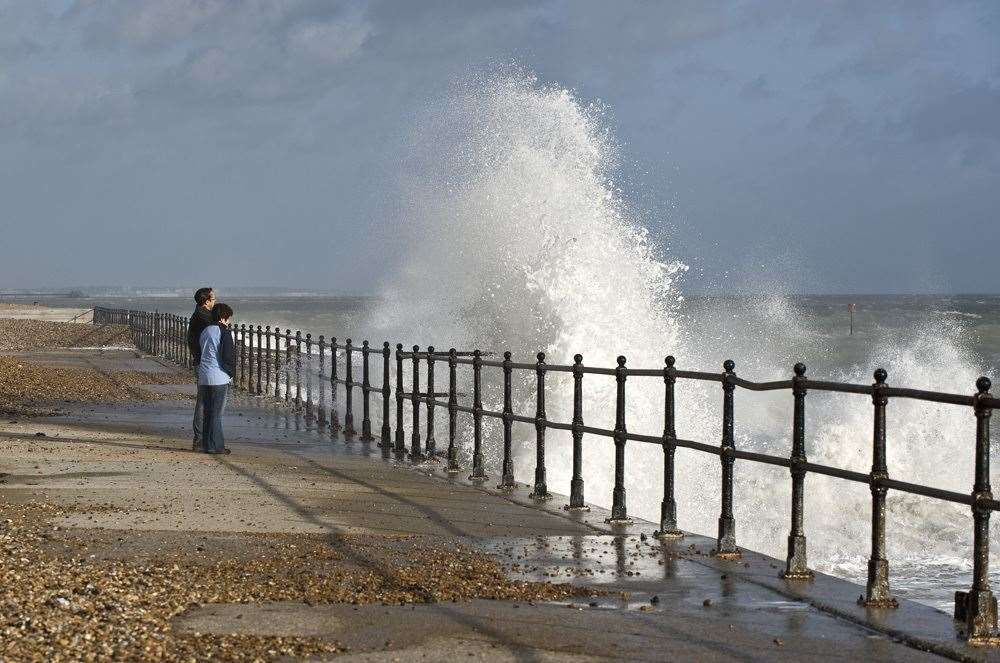 The spring tide and expected strong winds mean large waves and flooding are possible at Kingsdown