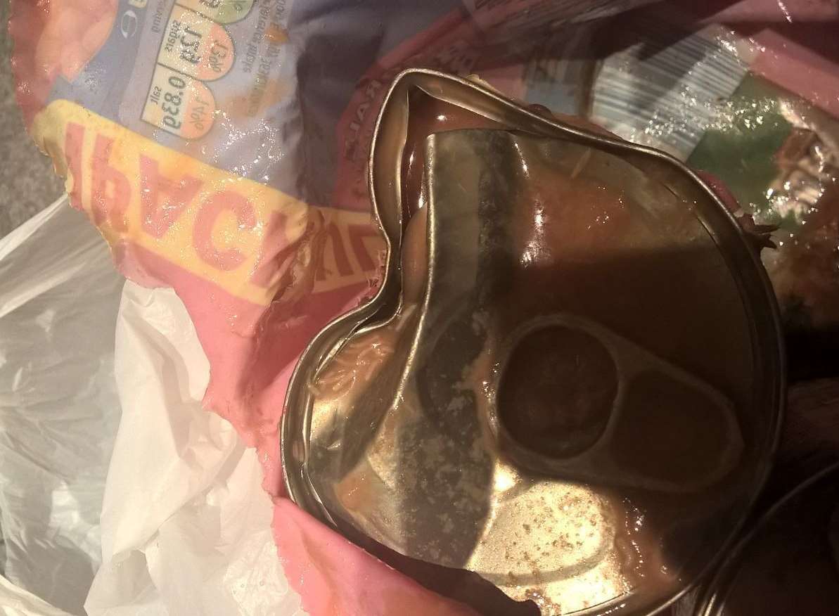 Dean Smith found maggots inside this tin of beans he brought from Aldi