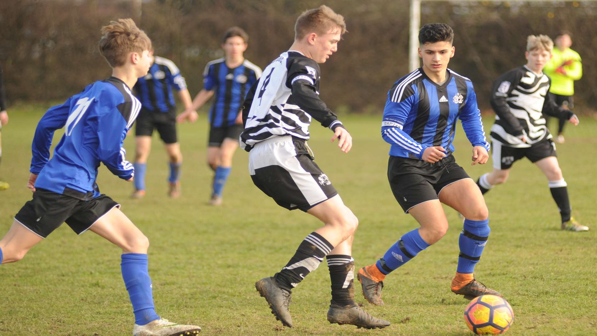 Milton & Fulston United (centre) up against Omega 92 in Under-16 Division 2 Picture: Steve Crispe