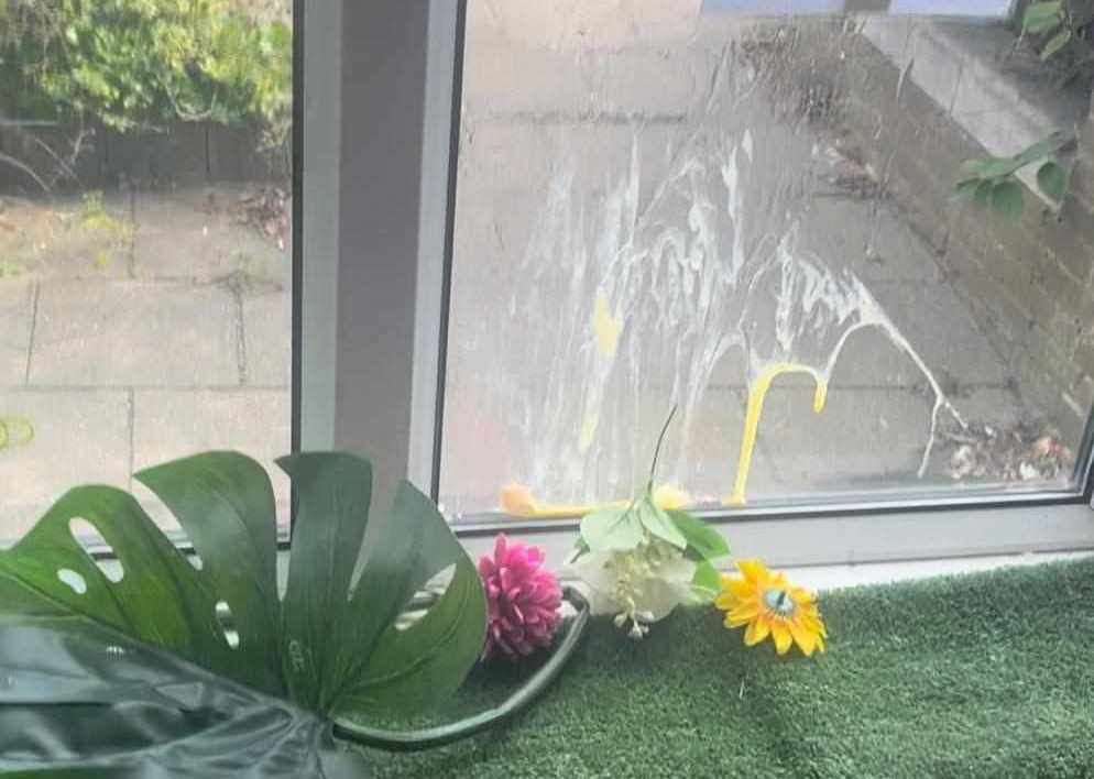 The eggs were pictured on the windows of the Sheerness hair salon