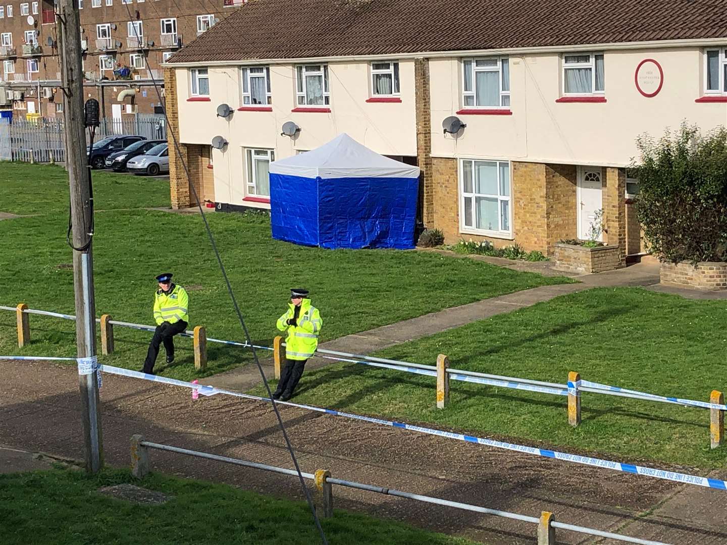 Police at the scene in Cambridge Crescent, Maidstone, on Monday
