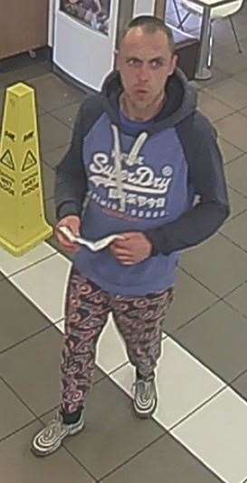CCTV footage from one of the sotres Arnold stole from aided police in identifying him. Photo: Kent Police (15498786)