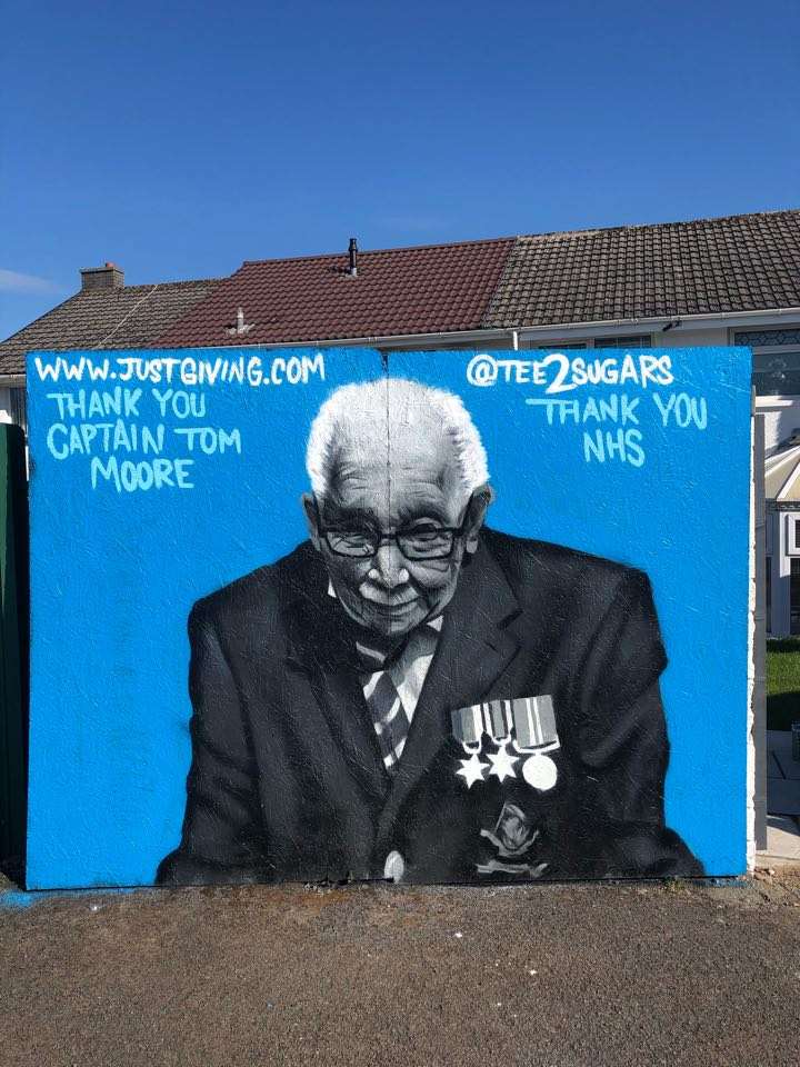 Graffiti artist Tee2Sugars paid tribute to the NHS fundraiser with a mural in Merthyr Tydfil, South Wales (Tee2Sugars/PA)