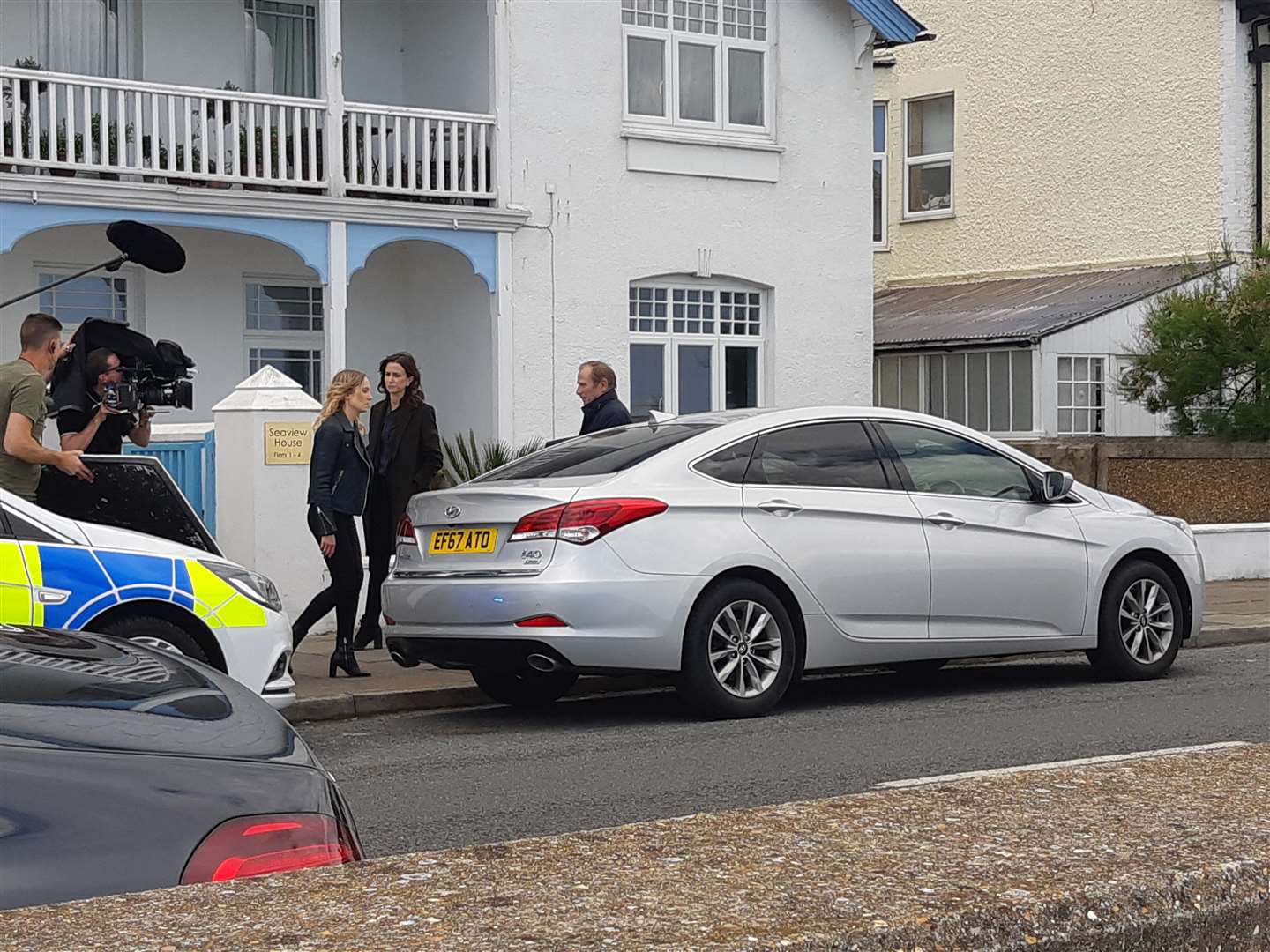 Joanne Froggatt. pictured filming in Deal with new addition for Liar series two, Katherine Kelly
