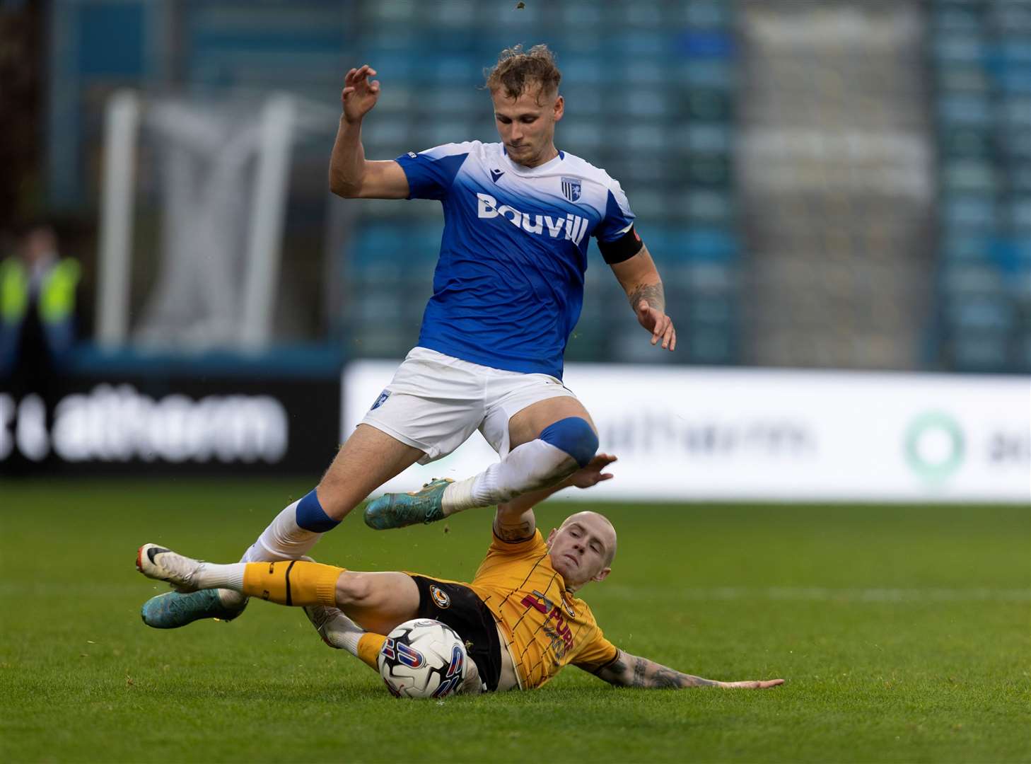 Ethan Coleman riding a challenge as Gillingham played Newport County Picture: @Julian_KPI
