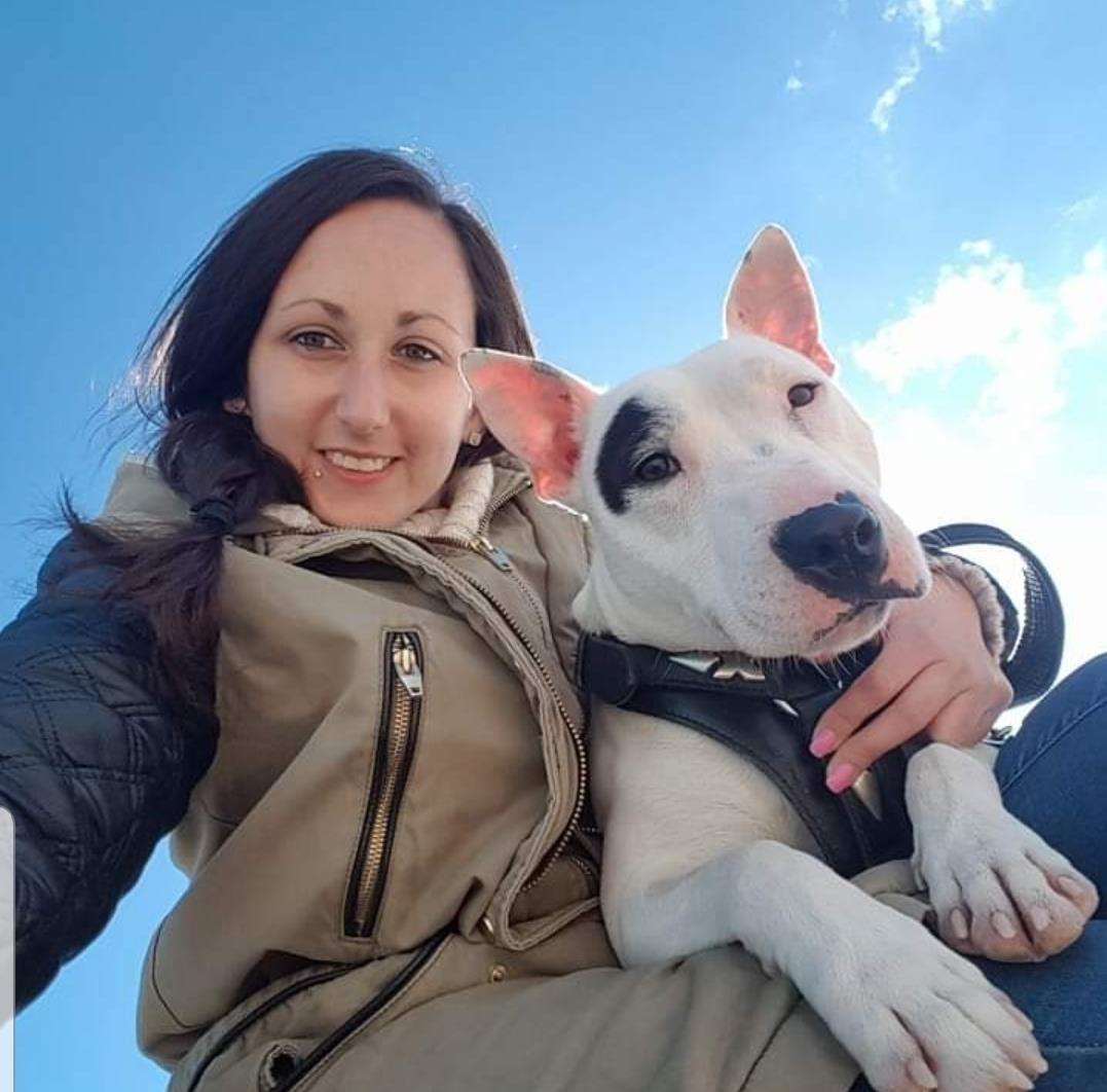 Leanne Salter, 31, with her dog Bullseye.