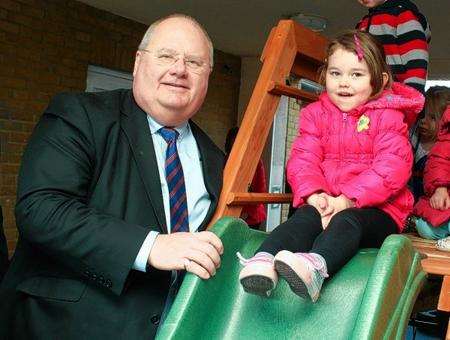 Secretary of State for Communities and Local Government Eric Pickles MP talks to Bethany at Ickle Pickles nursery, Iwade